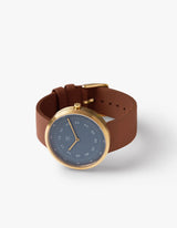 MUSTANG BROWN 40MM + NAVY LEATHER STRAP SET (GOLD)