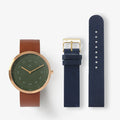 DUSTY OLIVE BROWN 40MM + NAVY LEATHER STRAP SET