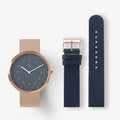 STORM CLOUD CAMEL 40MM + NAVY LEATHER STRAP SET (ROSE GOLD)