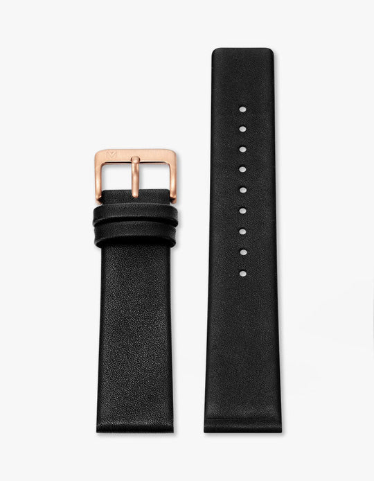 14mm Deco Black Leather Strap (Rose Gold)
