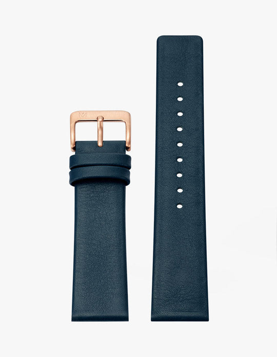 14mm Deco Navy Leather Strap (Rose Gold)